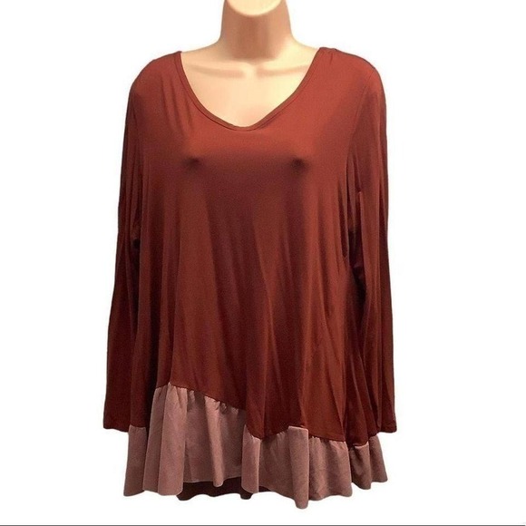 LOGO‎ QVC BRICK combo blouse size L - Picture 2 of 7